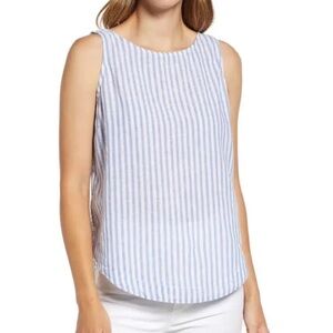 Medium Beach Lunch Lounge Striped Linen Blend Sleeveless Top Chambray